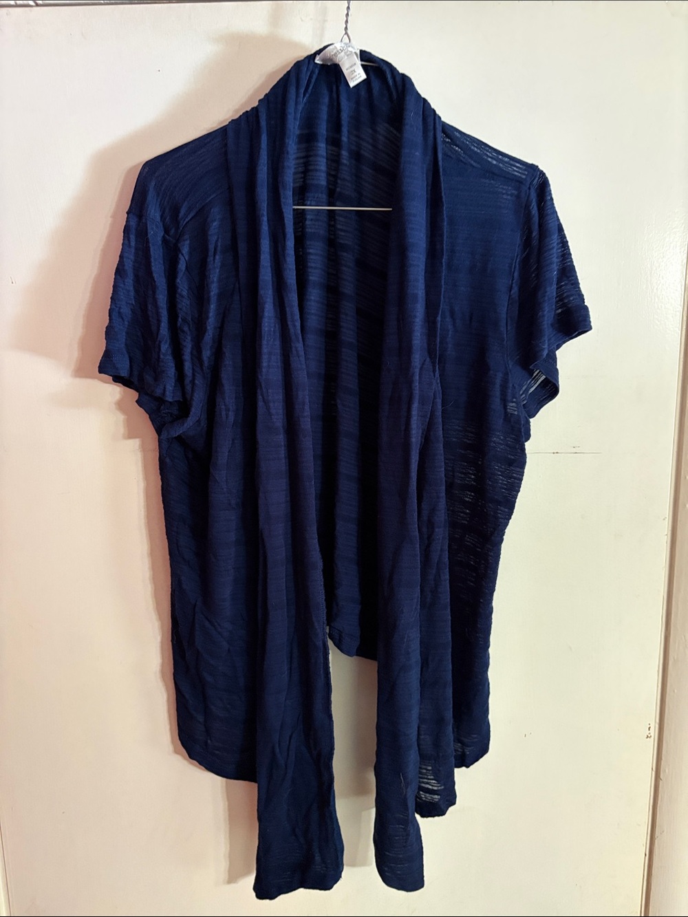 Dress Barn Navy Open-Front Draped Short-Sleeve Cardigan